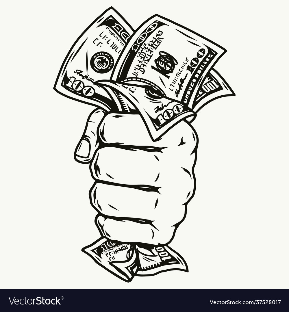 Hand in fist holding dollar banknotes Royalty Free Vector