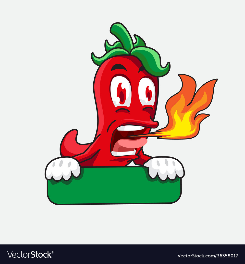 Hot and cute chili character holding green sign