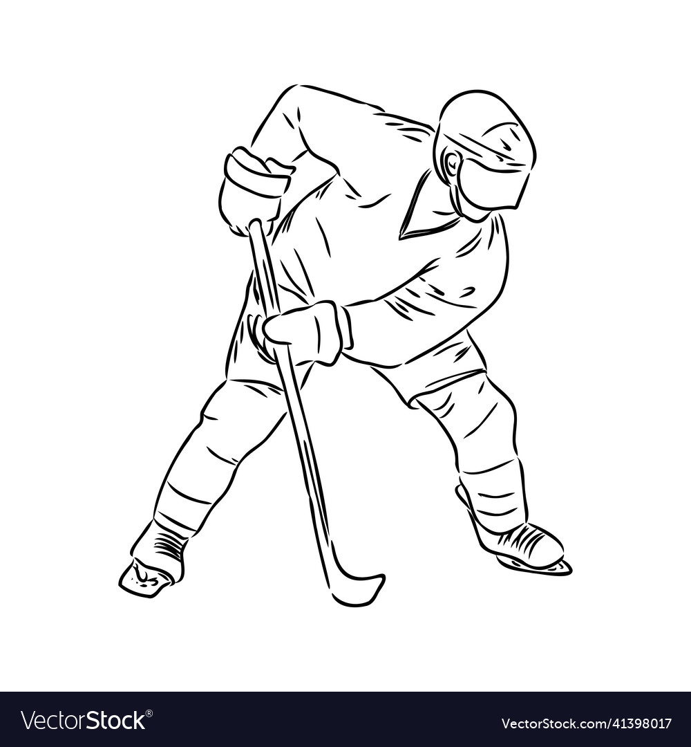 Ice hockey player isolated silhouette ink drawing