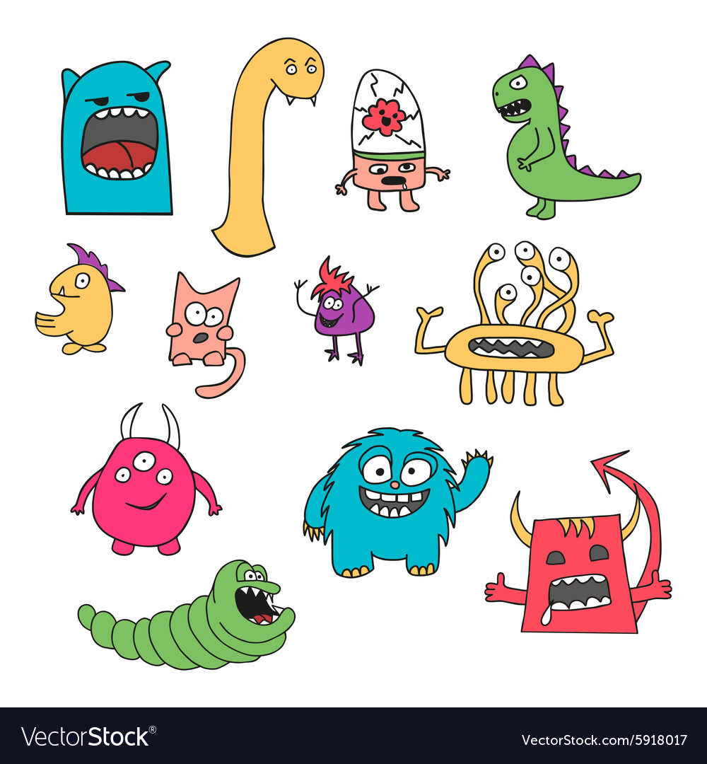 Set of doodle monsters icons Royalty Free Vector Image