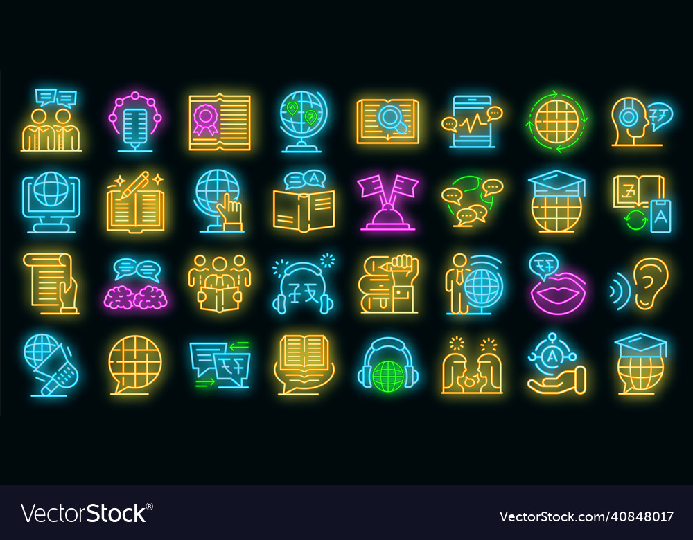 Translator icons set neon