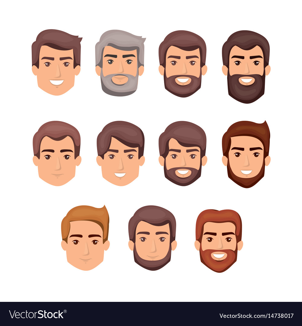 White background with male faces hair Royalty Free Vector