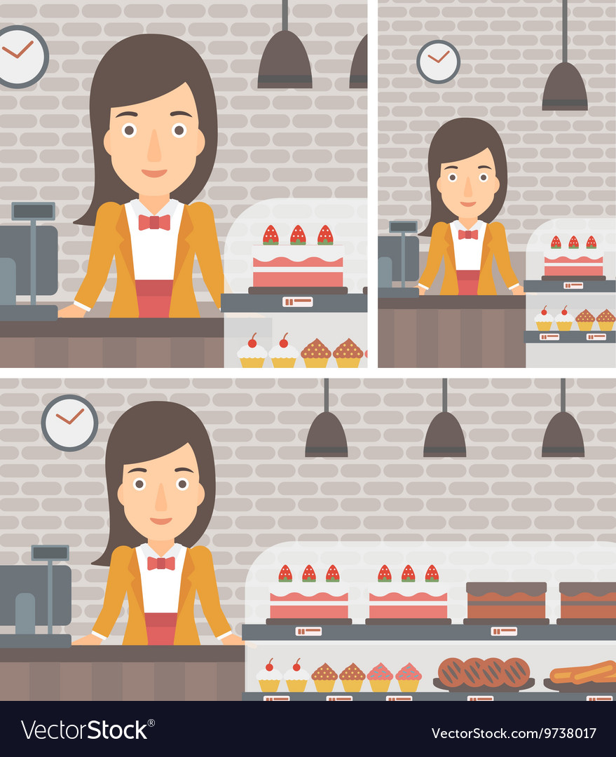 Worker standing behind the counter at bakery