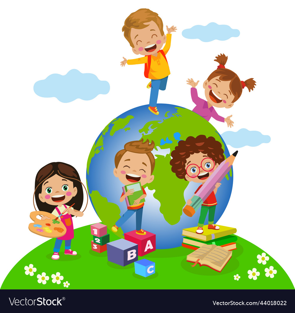 Back to school concept with fuuny children Vector Image