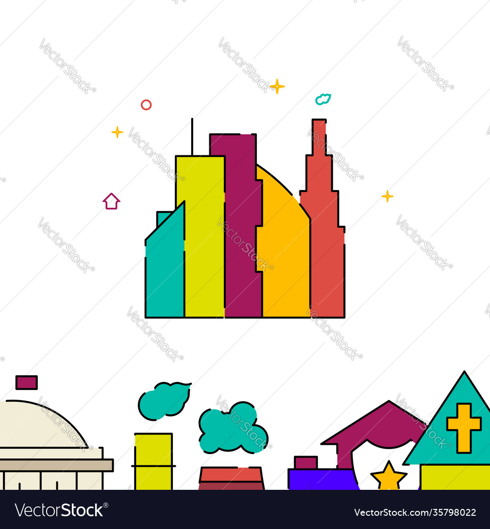 Big city skyscrapers filled line icon simple