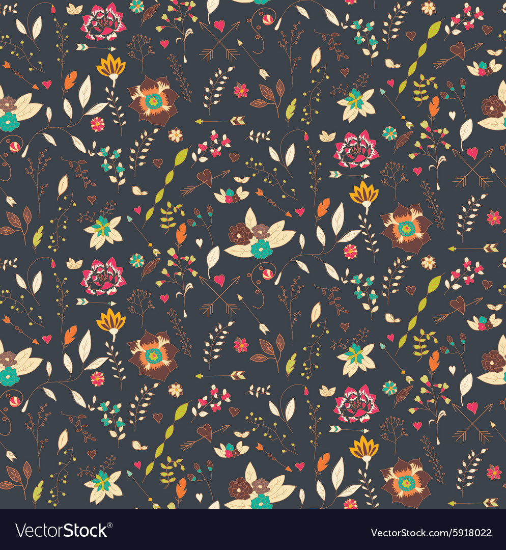 Bohemian hand drawn flowers seamless pattern