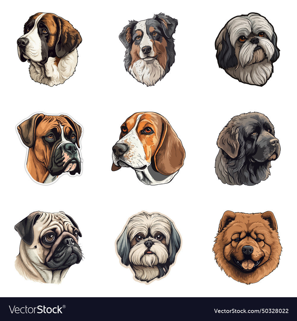 Dogs flat icon set isolated on white background Vector Image