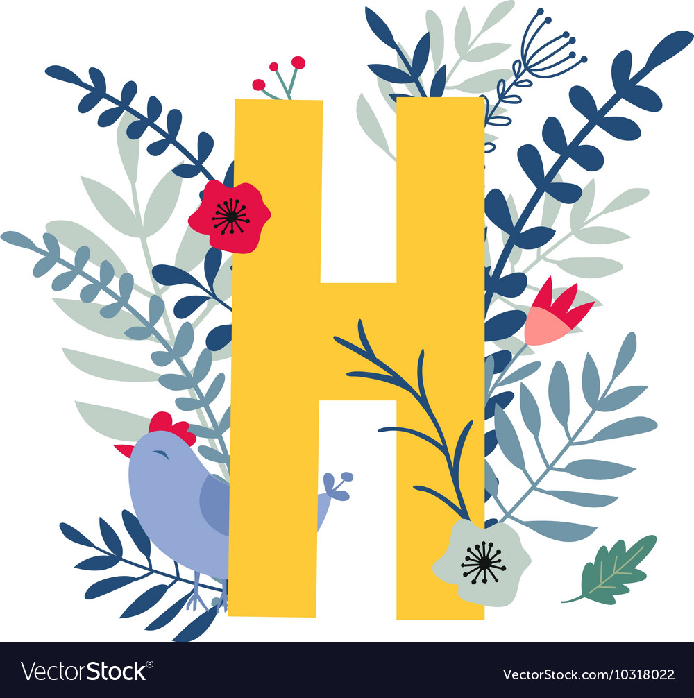 Floral alphabet letter h Royalty Free Vector Image