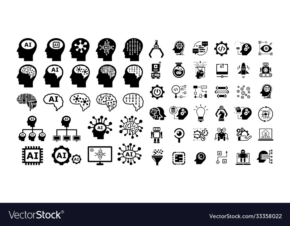 Set artificial intelligence related line icons vector image Set artificial intelligence related line icons