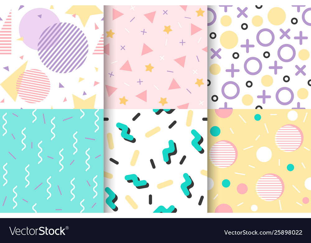 Set memphis seamless pattern with geometric