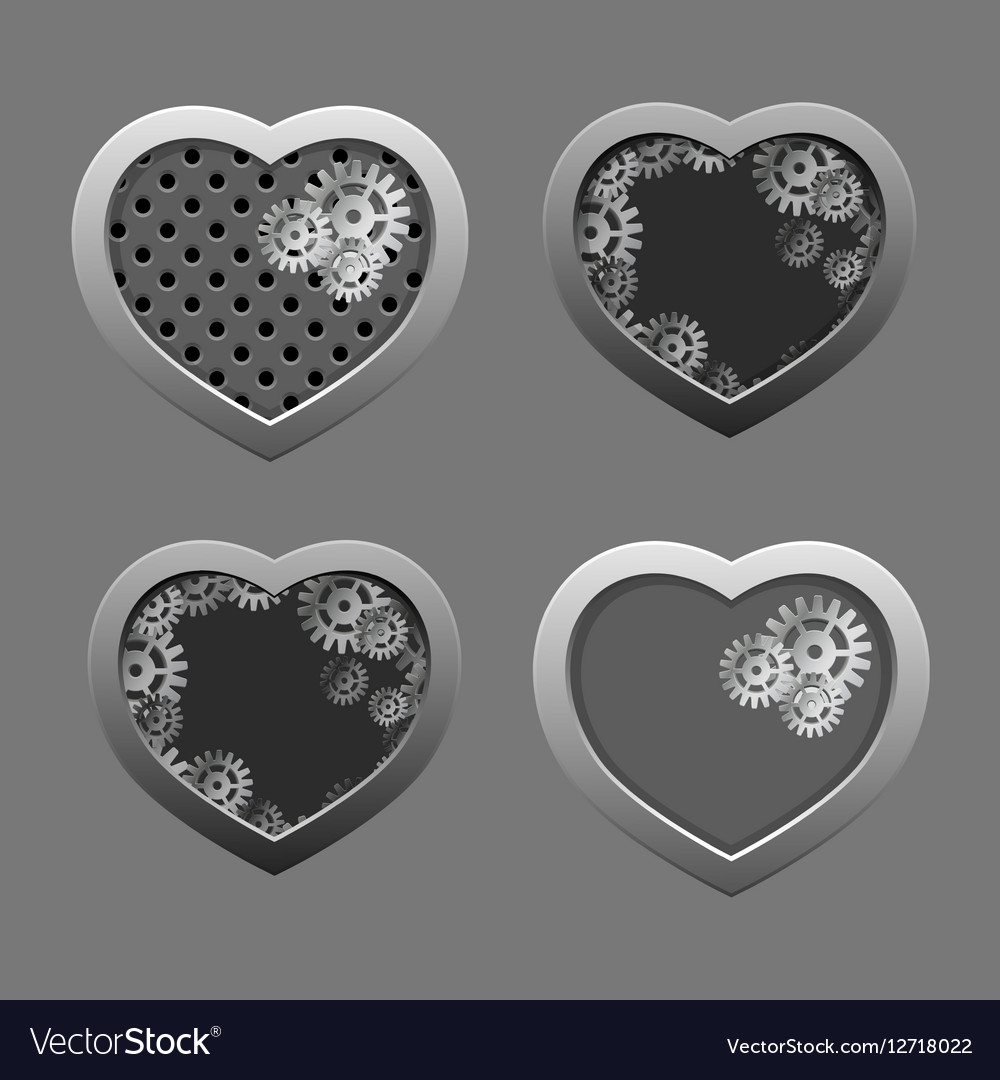 Set of metal hearts with silver gears