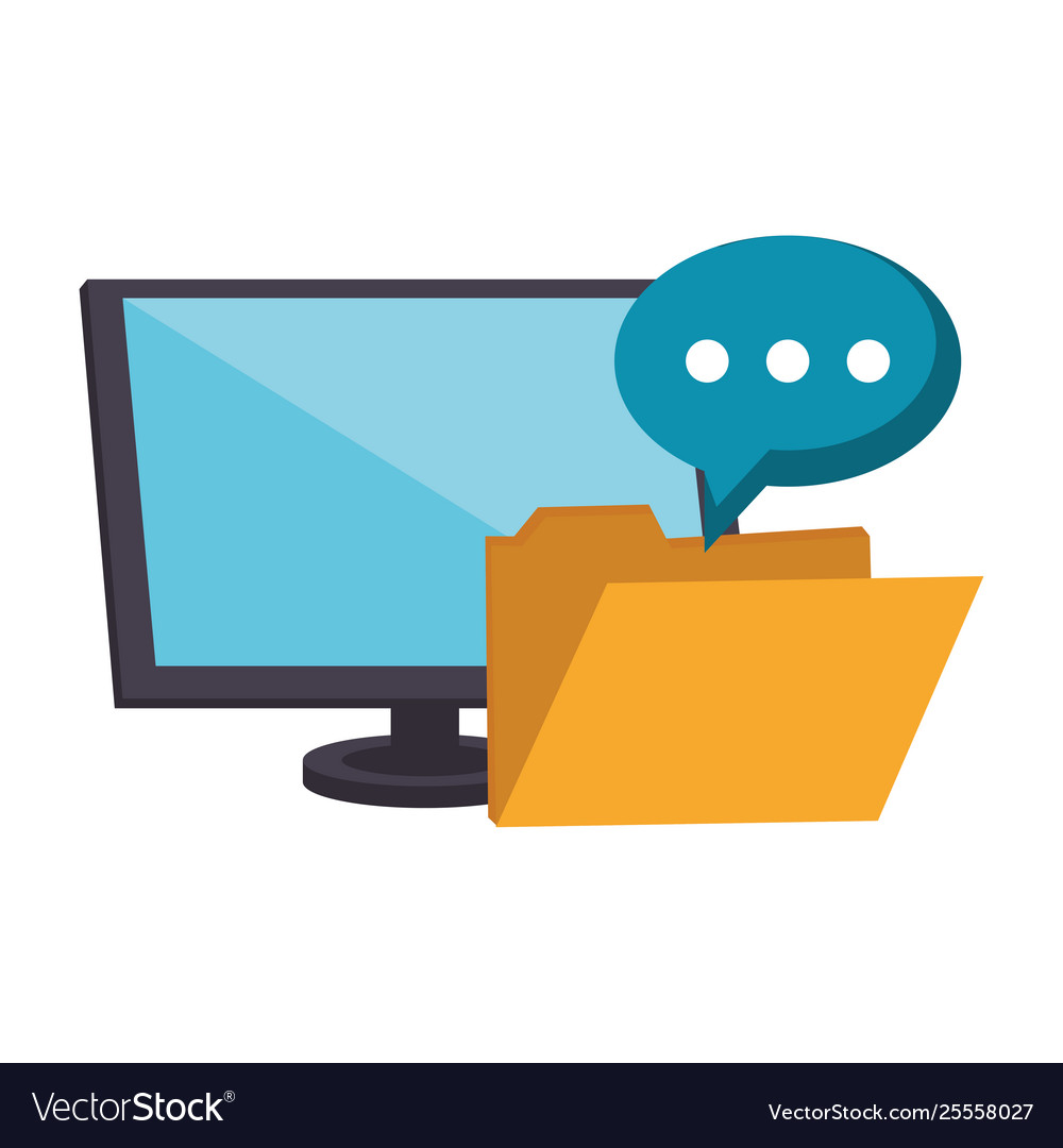 Computer and folder with chat bubble