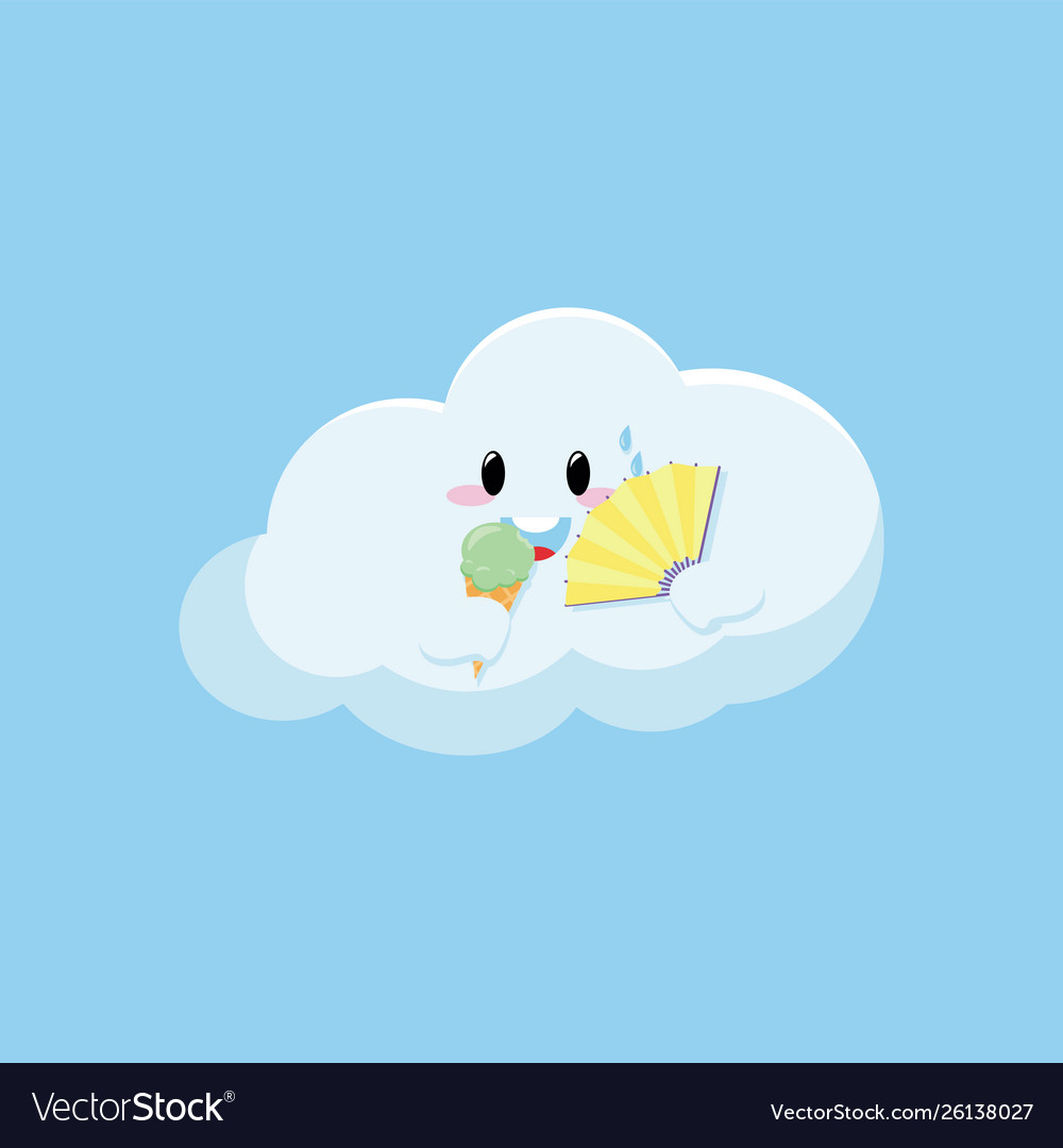 Cute cloud with ice cream and fan