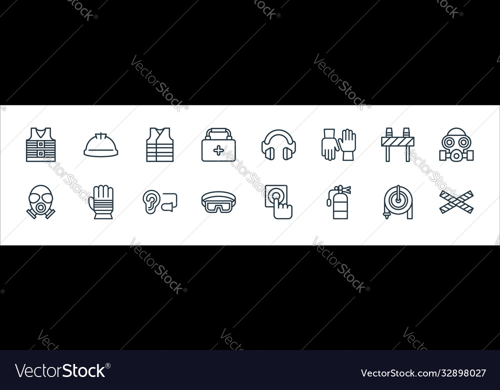 Flat rescue and protective line icons linear set Vector Image Flat rescue and protective line icons linear set
