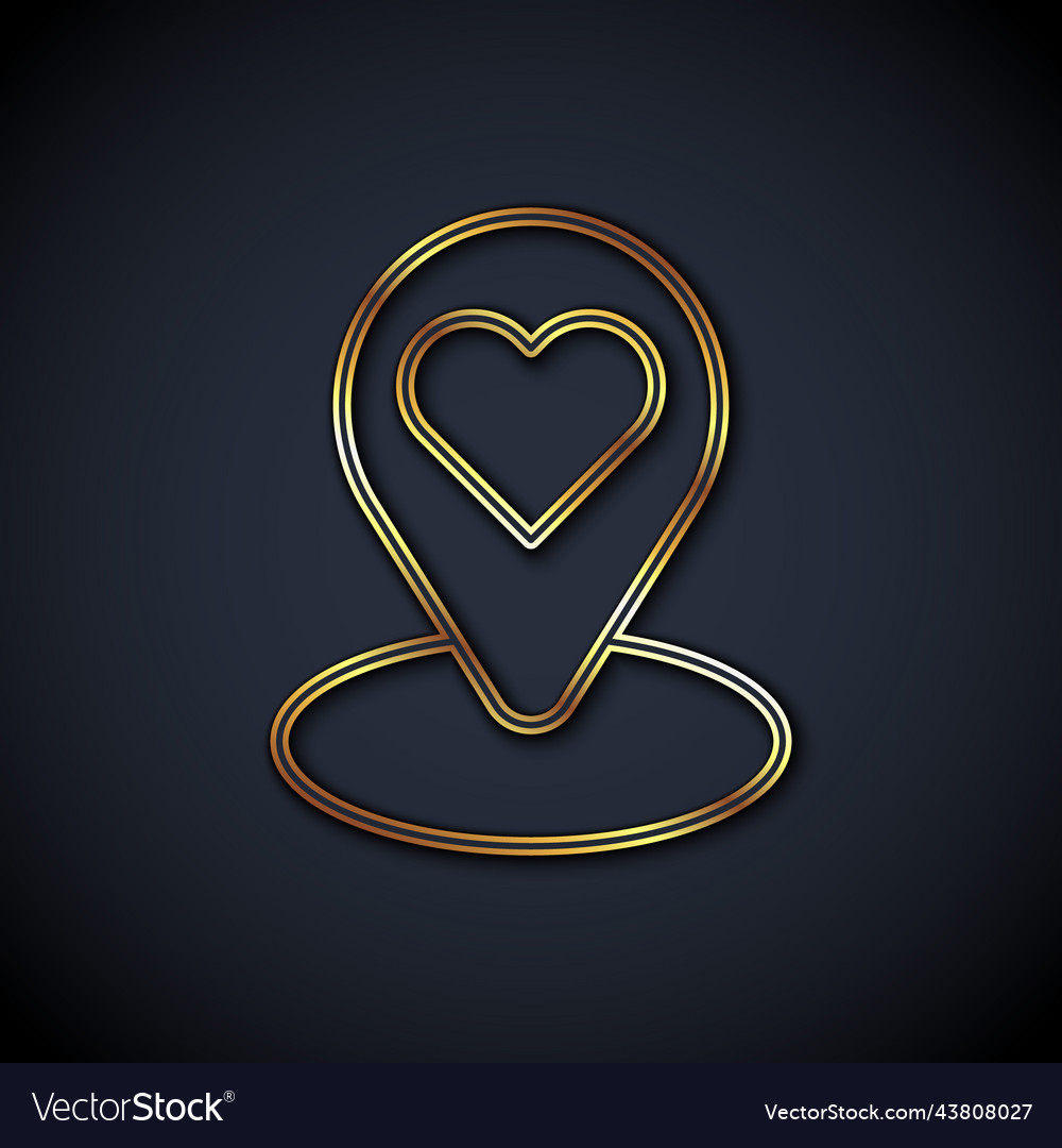 Gold line map pointer with heart icon isolated vector image Gold line map pointer with heart icon isolated