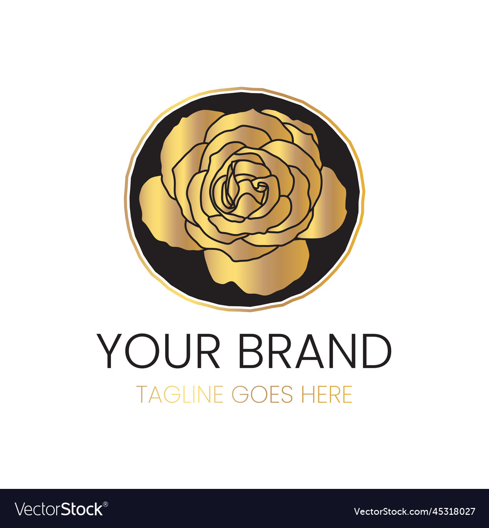 Gold rose flower logo on black background Vector Image