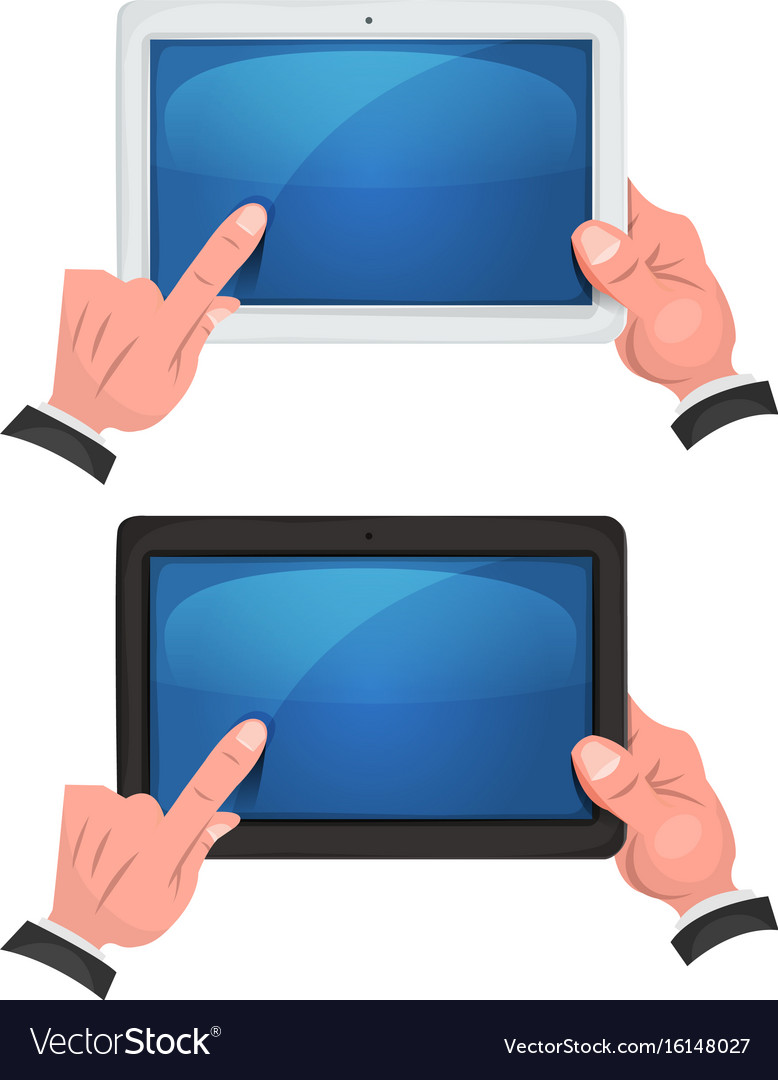 Hands using touch screen on digital tablet Vector Image