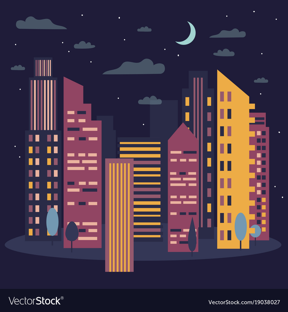 Night cityscape skyline with moon Royalty Free Vector Image