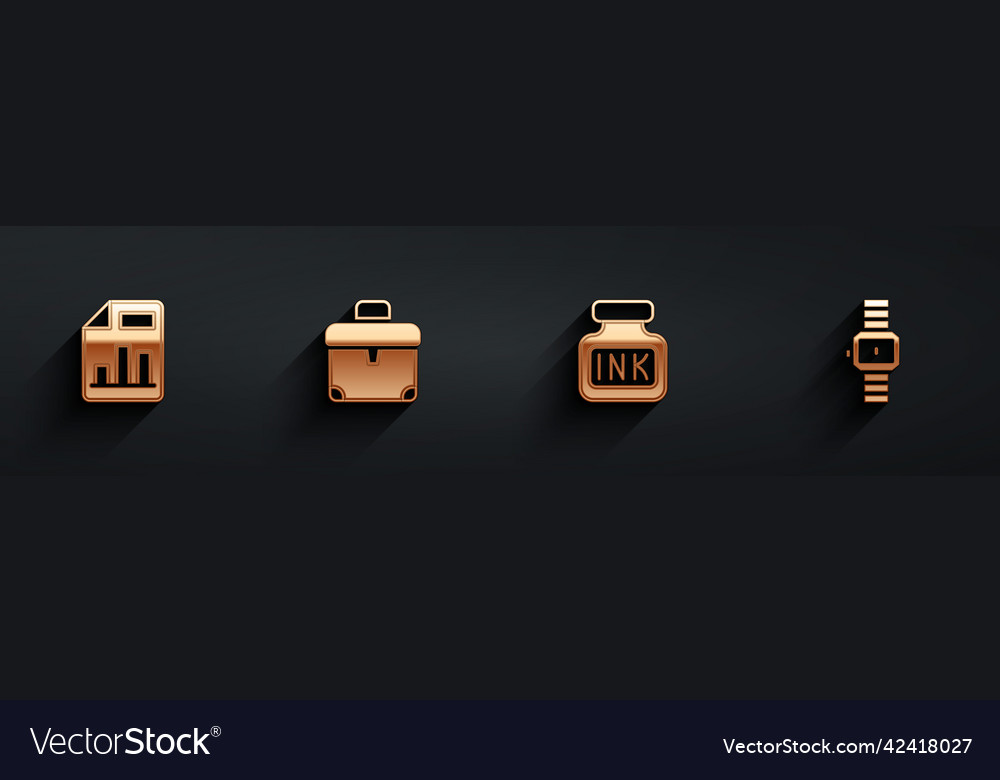 Set document with graph chart briefcase inkwell vector image Set document with graph chart briefcase inkwell