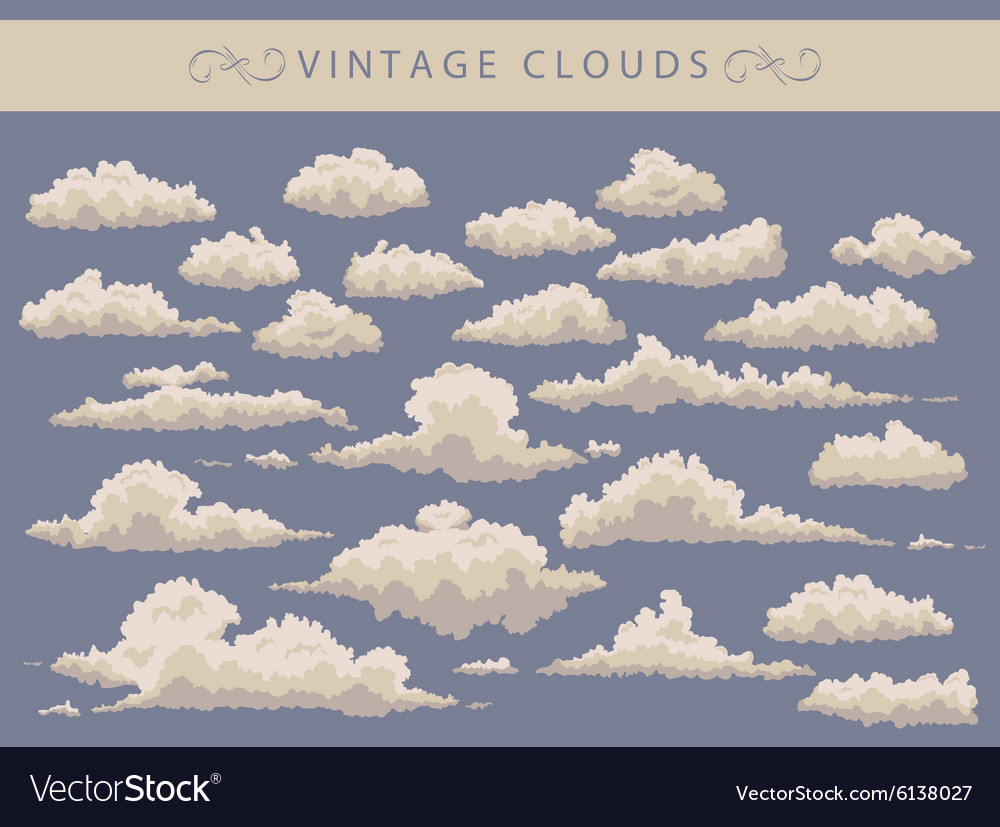 Set of vintage clouds on a blue background