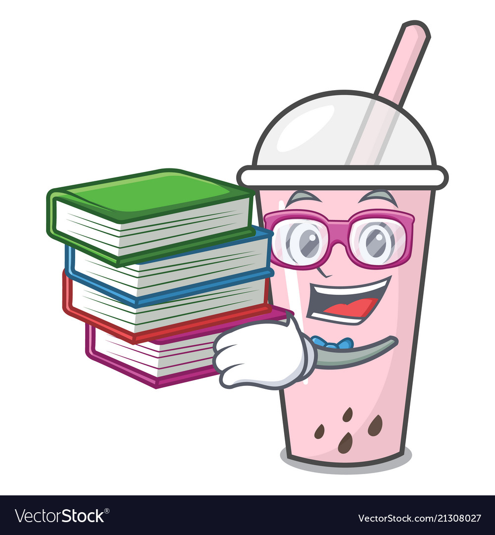 Student with book raspberry bubble tea character