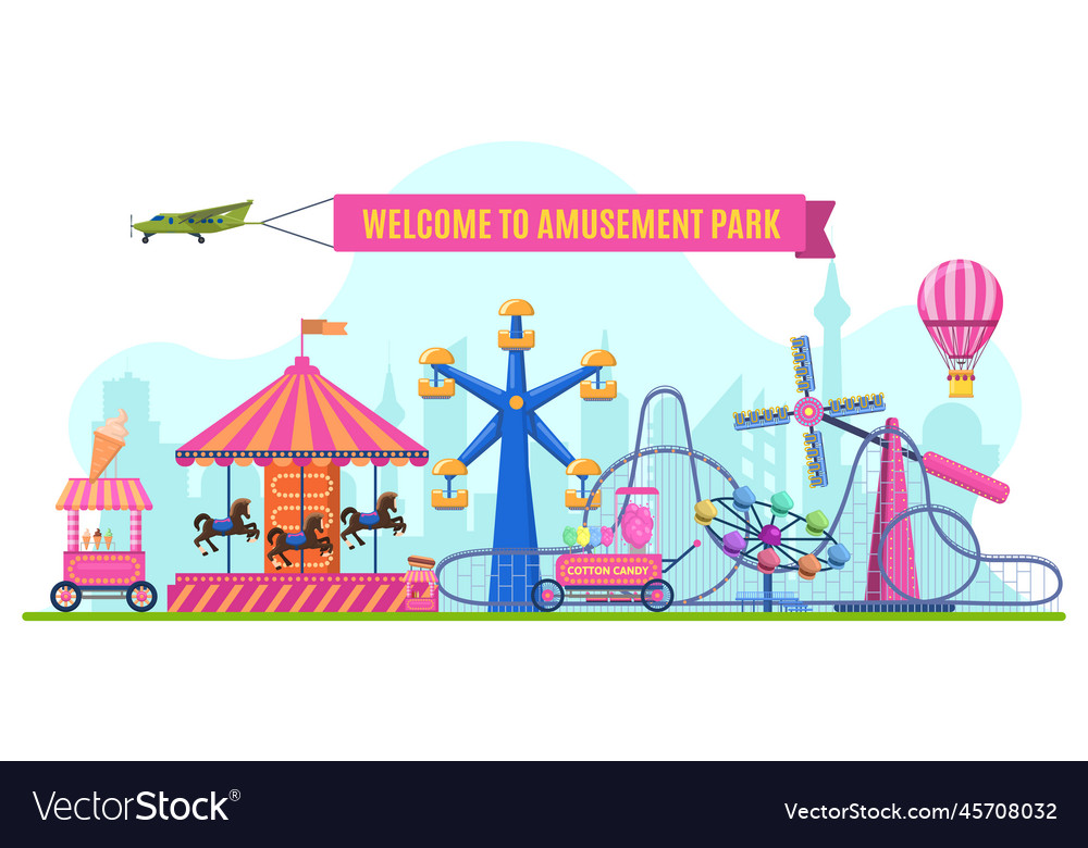 Amusement park landscape with rollercoaster Vector Image