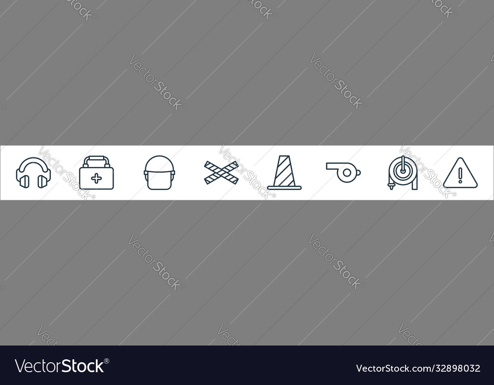 Flat rescue and protective line icons linear set