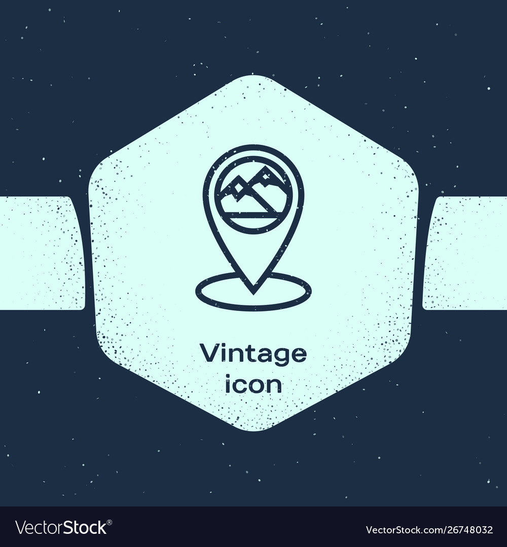 Grunge line map pointer with mountain icon vector image Grunge line map pointer with mountain icon
