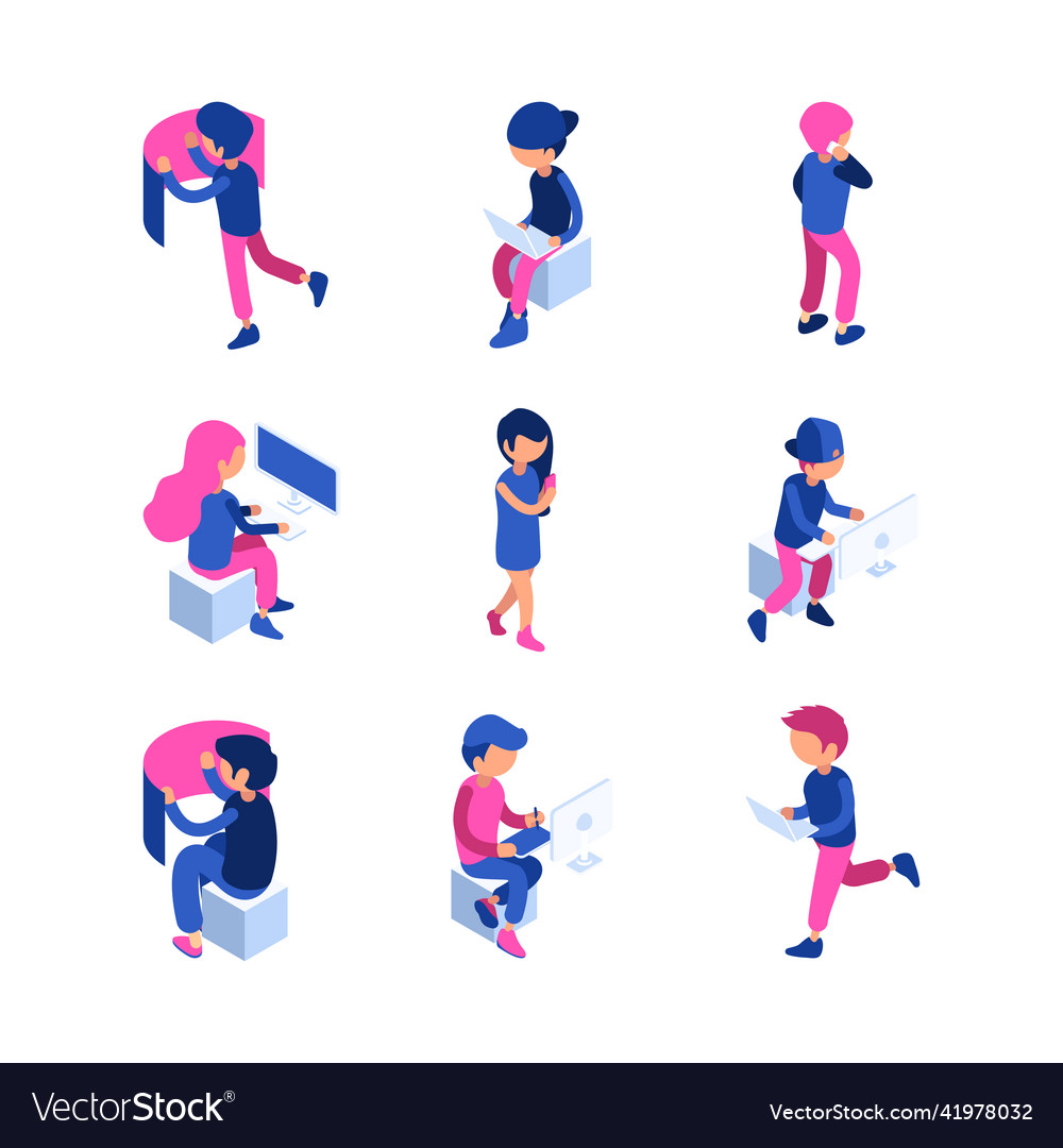 Isometric characters working people touching