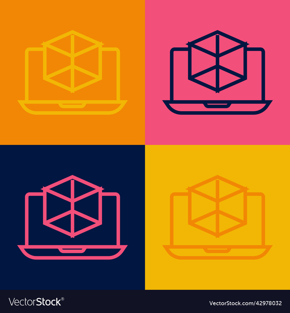 Pop art line 3d modeling icon isolated on color vector image Pop art line 3d modeling icon isolated on color