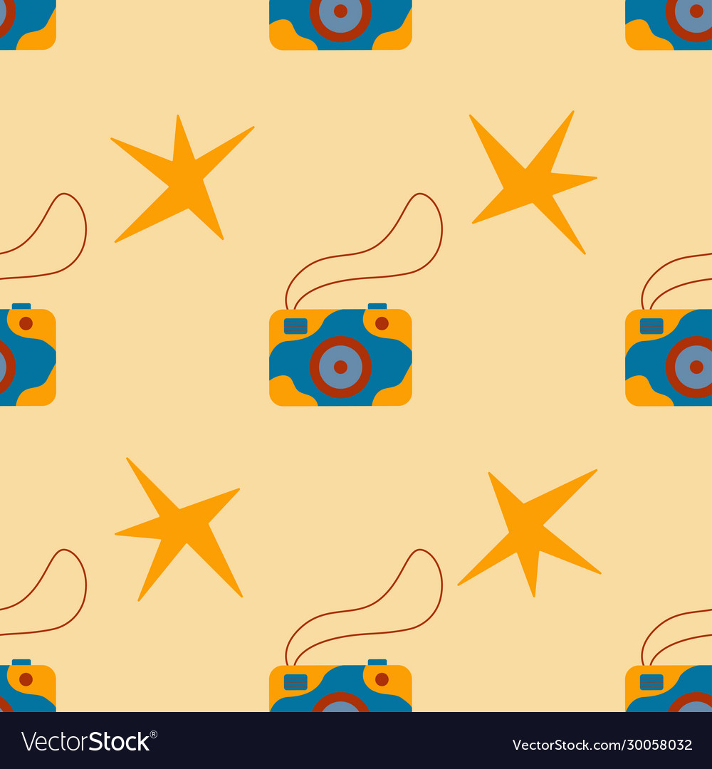 Seamless pattern with cameras and flashes when
