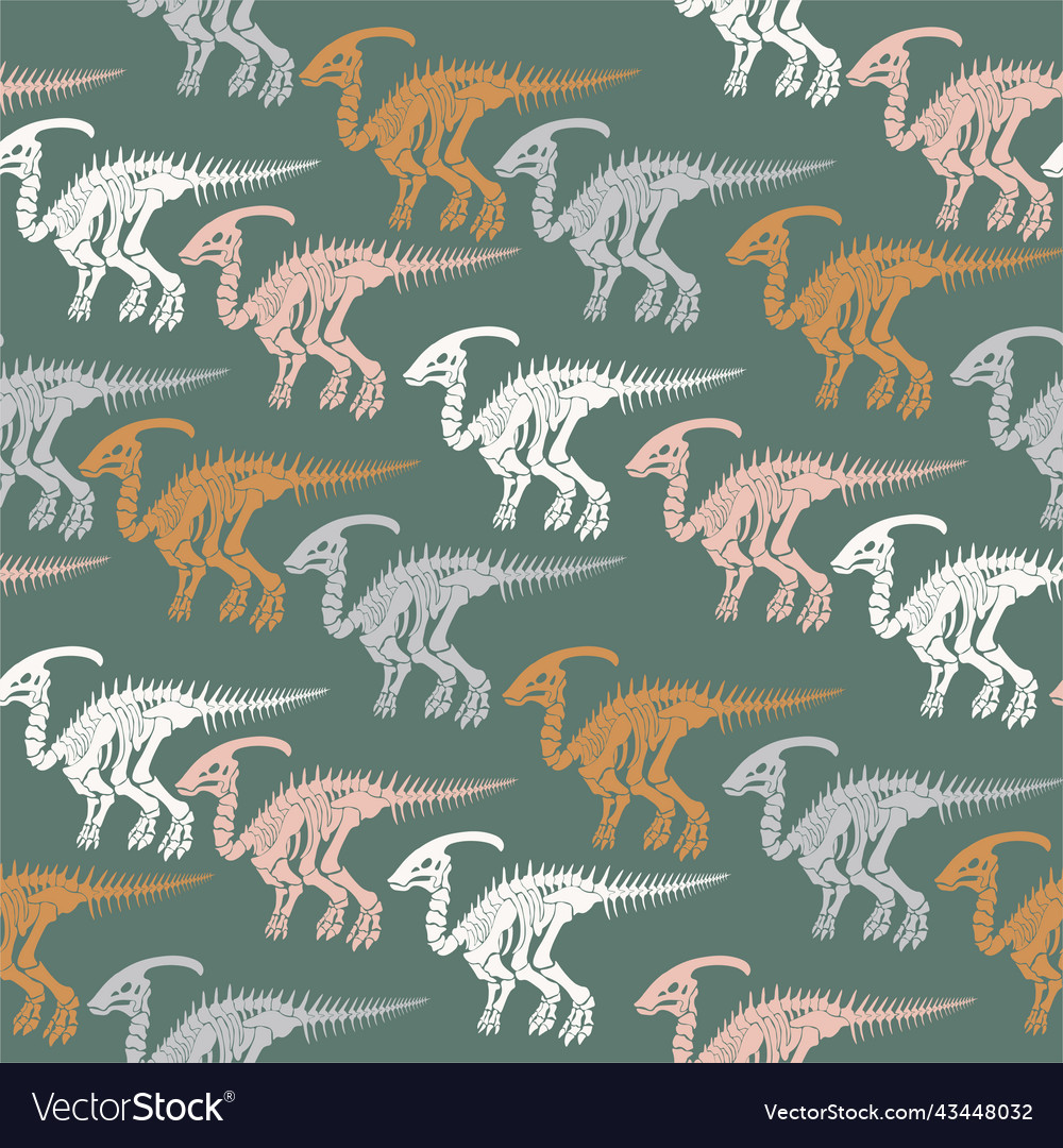Seamless pattern with dinosaur skeleton