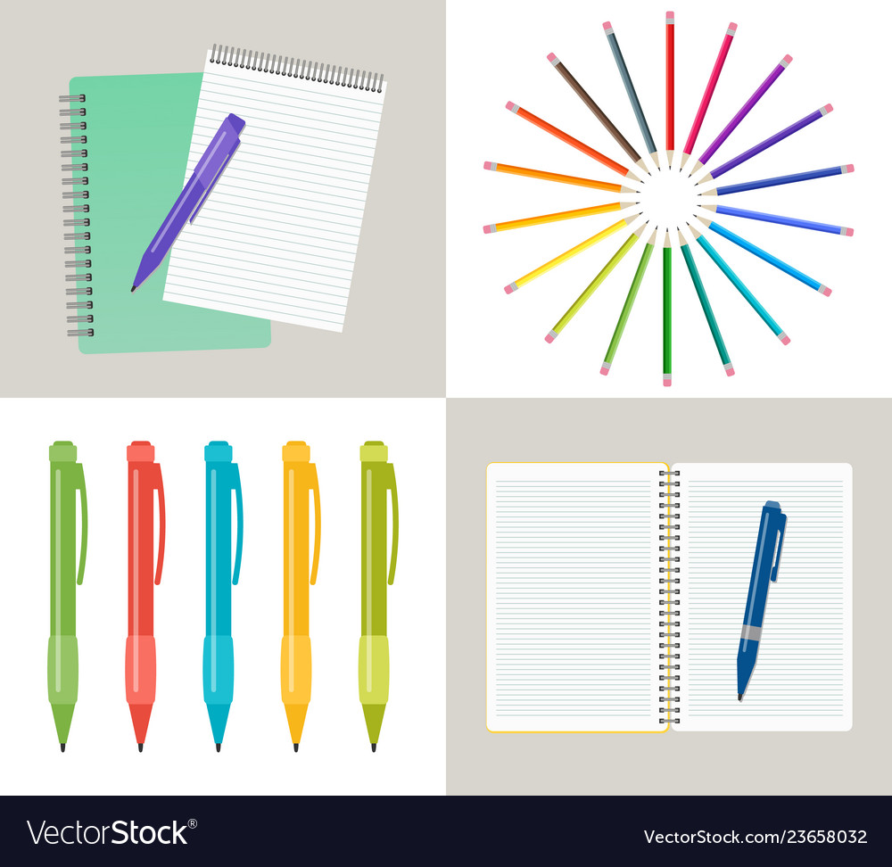 Set of four with notebooks vector image Set of four with notebooks