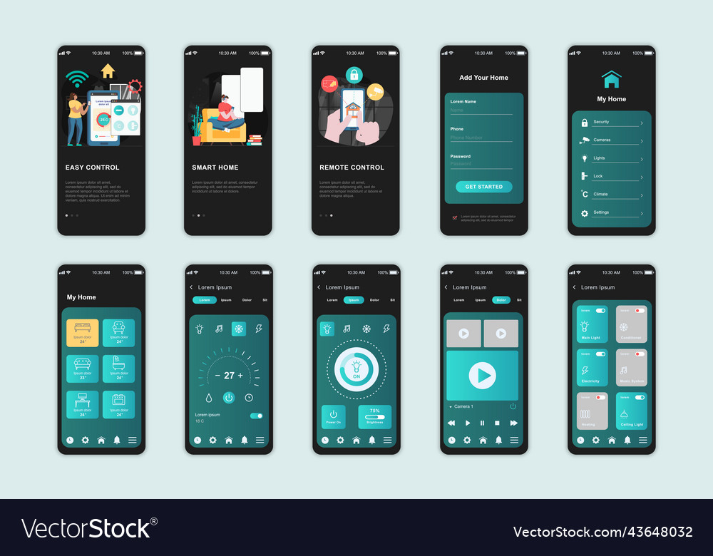 Smart home concept screens set for mobile app Vector Image