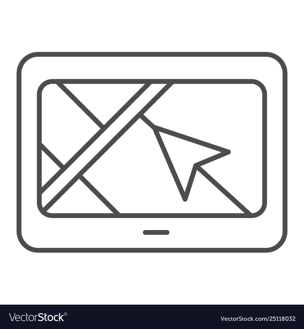 Tablet with navigation arrow thin line icon gps vector image Tablet with navigation arrow thin line icon gps