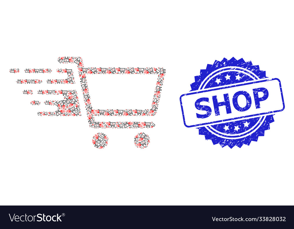 Textured shop seal stamp and recursion cart Vector Image Textured shop seal stamp and recursion cart