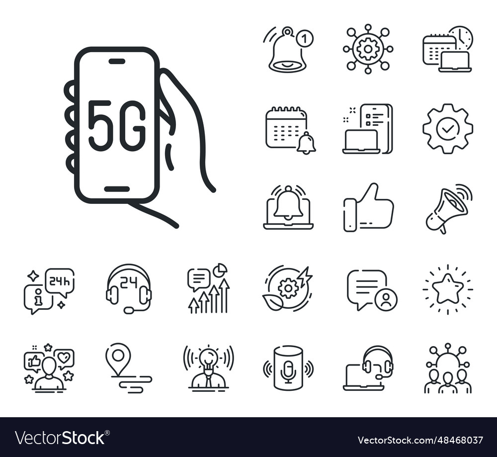 5g internet app line icon hand hold phone sign