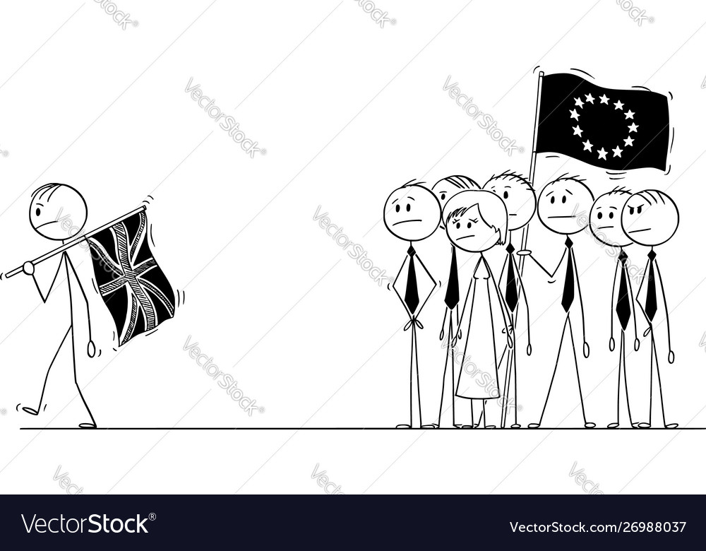 Cartoon prime minister with flag uk