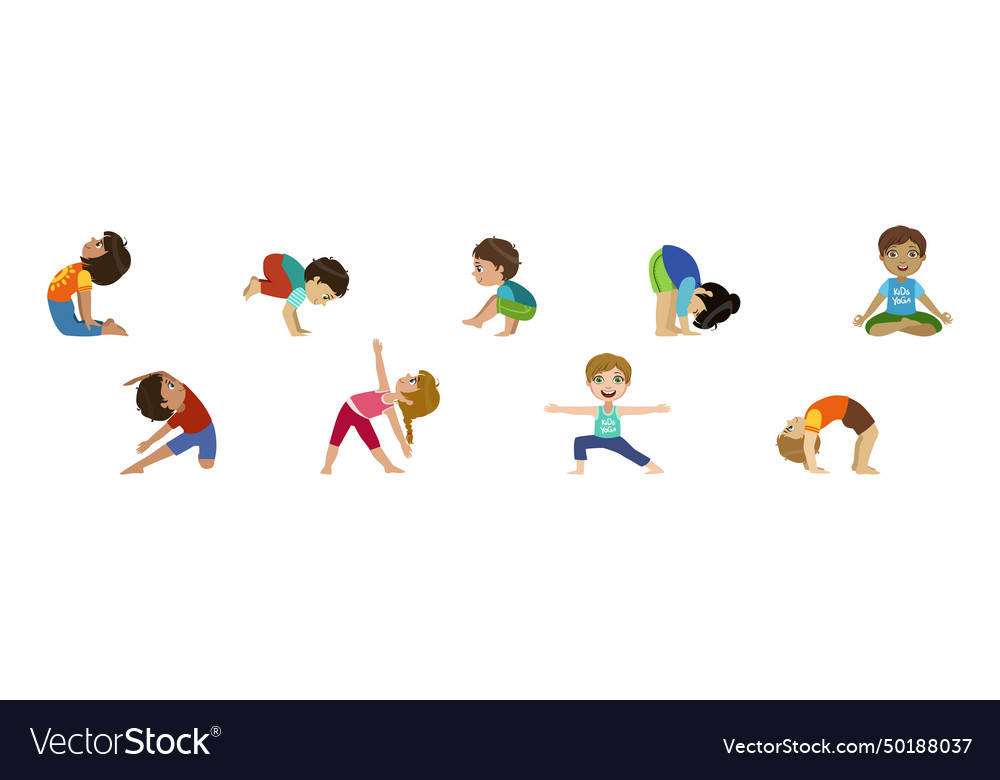 Children doing yoga physical exercises Royalty Free Vector