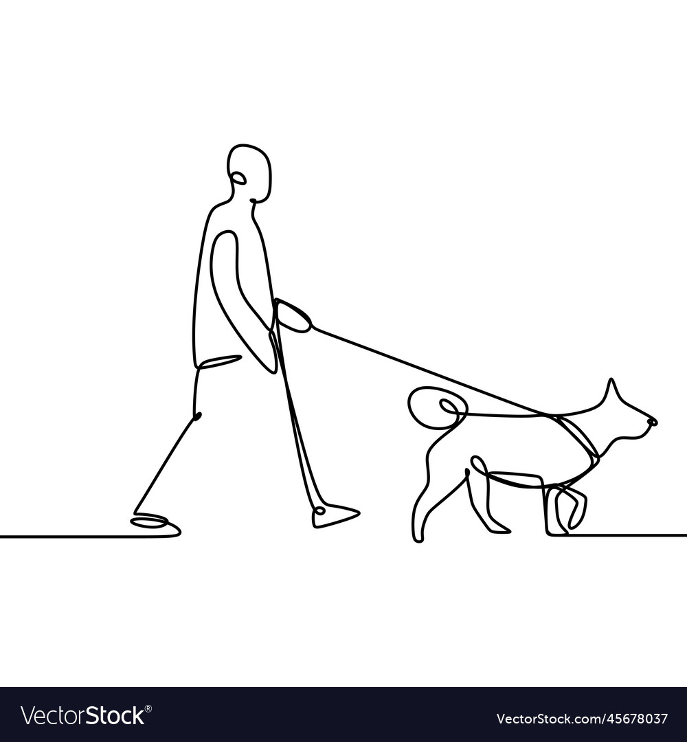 Continuous one line someone is walking with a dog