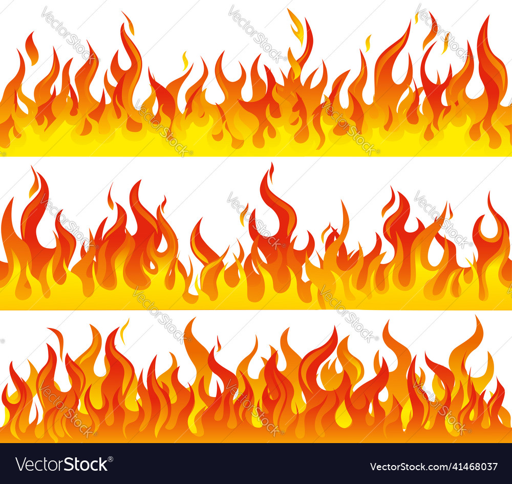 Fire flame seamless border icon set Royalty Free Vector