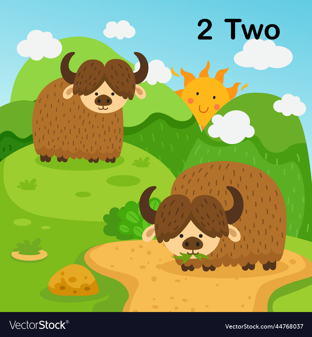 Flashcard number two with 2 yak learning for kid Vector Image