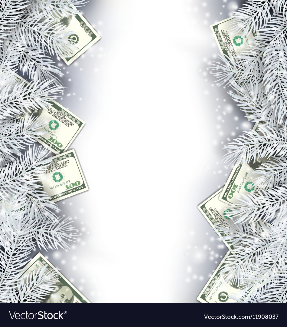 Holiday Frame With Fir Branches And Dollars