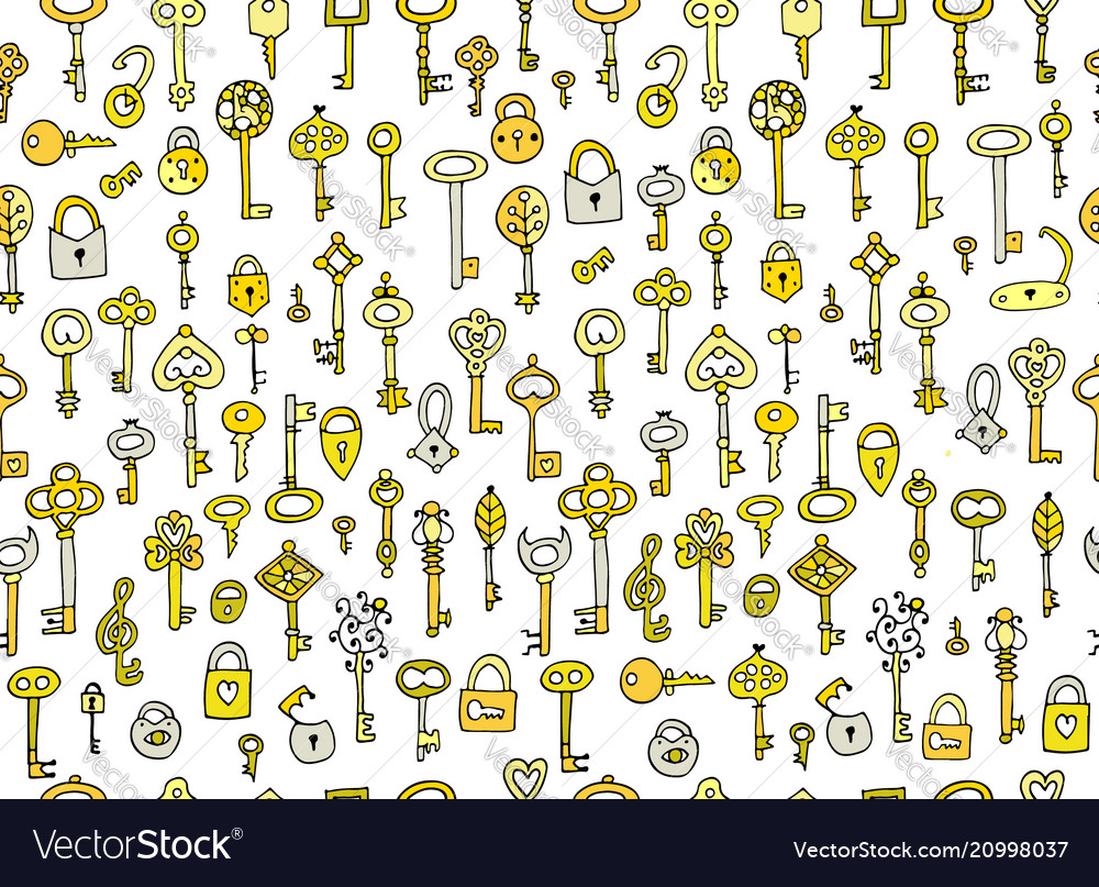 Keys collection seamless pattern for your design vector image Keys collection seamless pattern for your design