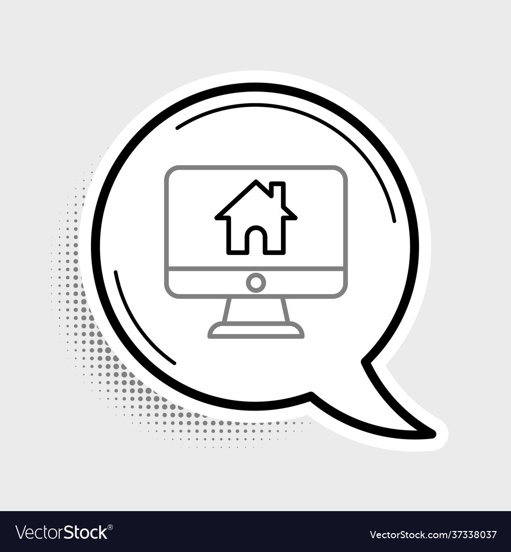 Line computer monitor with smart home icon vector image Line computer monitor with smart home icon