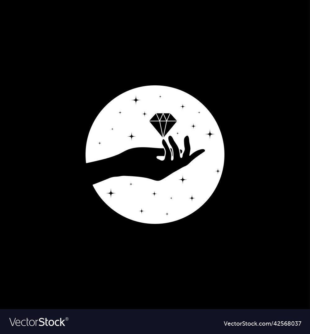 Magic diamonds and woman hands with moon crescent