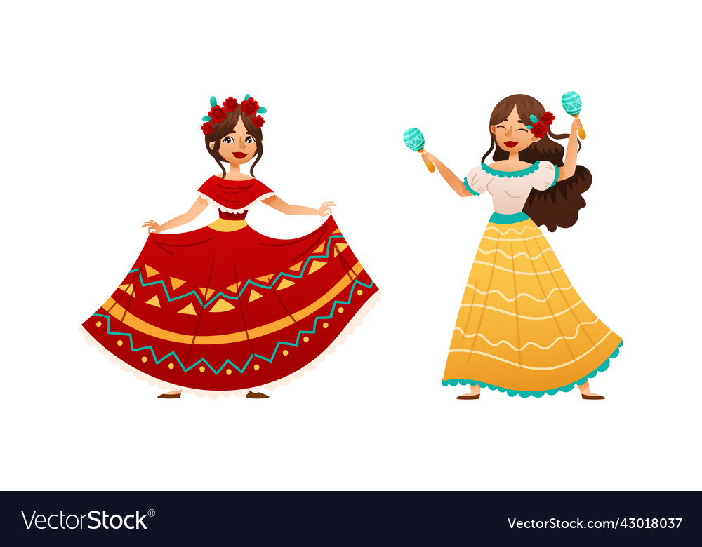 Mexican woman in colorful traditional clothing Vector Image