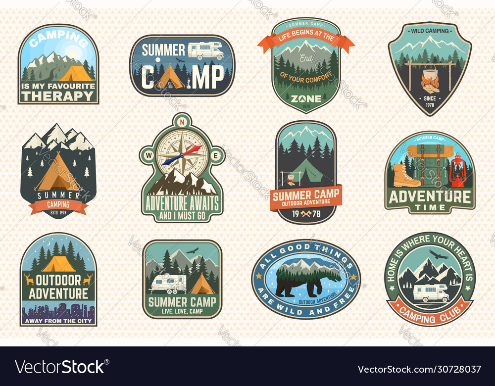 Outdoor adventure patch with quotes Royalty Free Vector