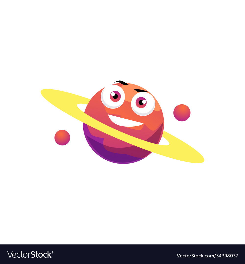 Saturn planet with orbit cartoon character flat