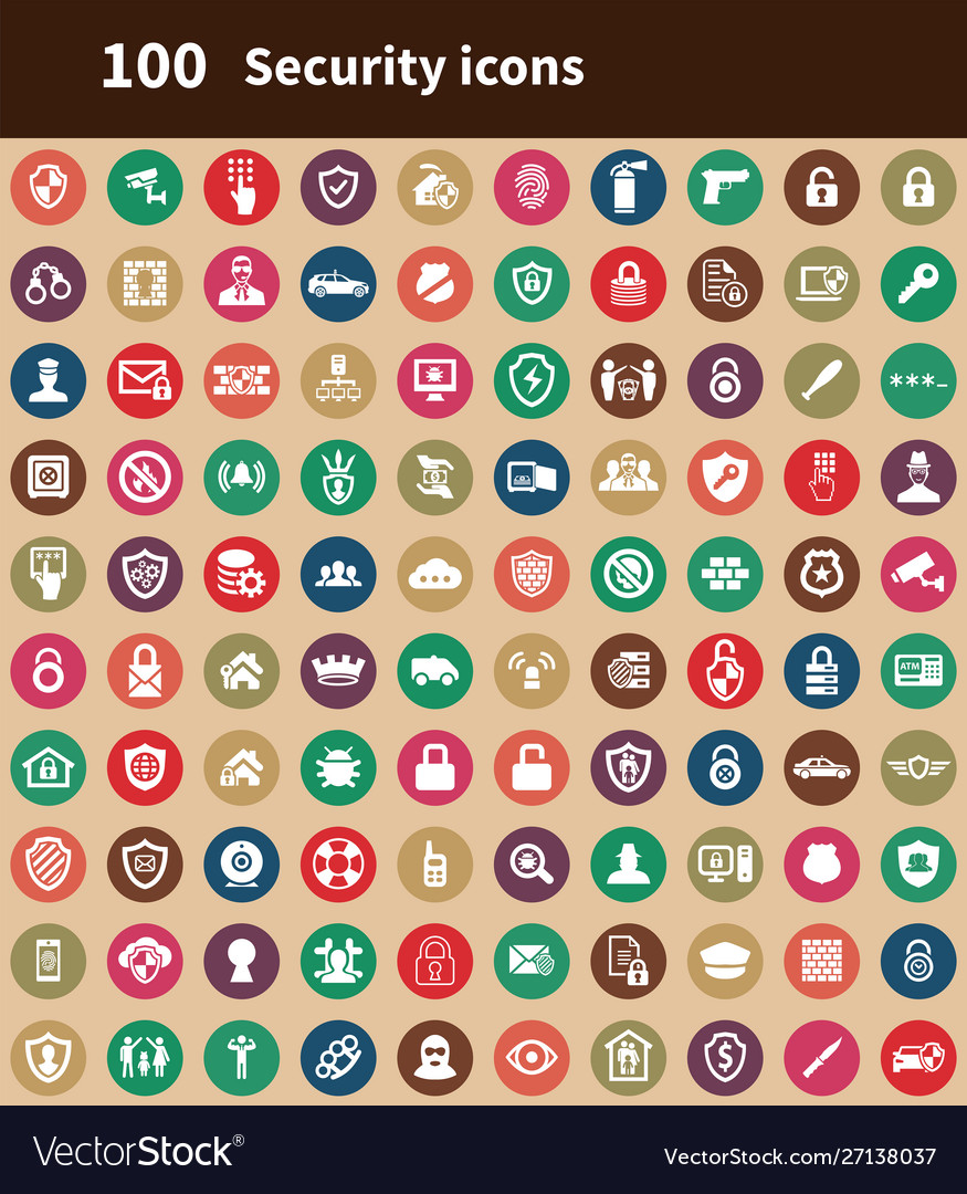 Security 100 icons universal set for web and ui